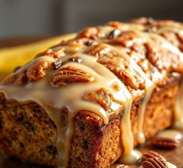 banana pecan loaf with honey icing