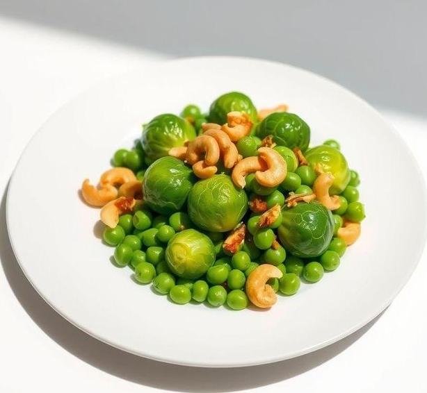 brussel sprouts with peas and cashews