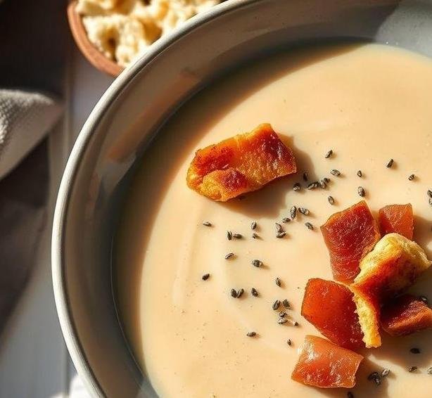 celeriac soup with crispy pancetta and poppy seed croutons