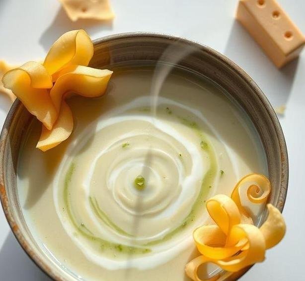 dolcelatte and leek soup with parmesan crisps