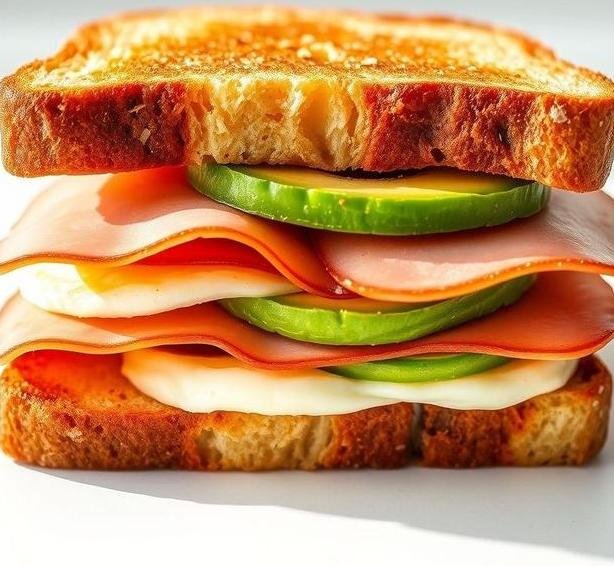 eggy bread avocado and ham sandwich