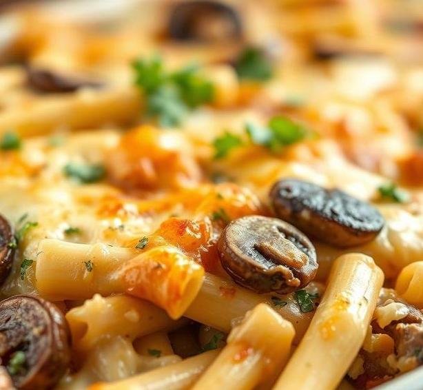 garlic mushroom penne gratin