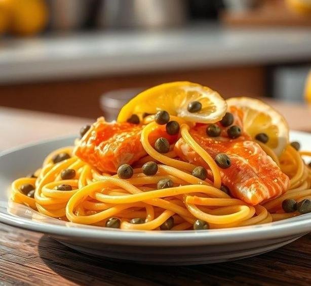 lemon and caper salmon linguine