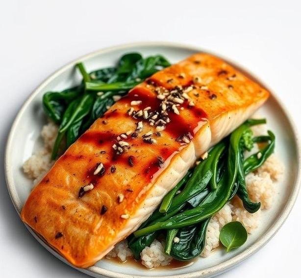 miso salmon with aromatic spinach