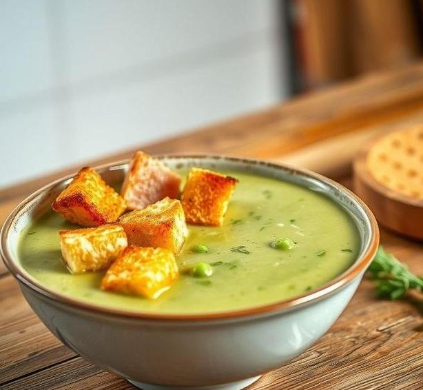 pea and ham soup with mustard croutes