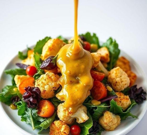 roasted cauliflower salad with grainy mustard dressing