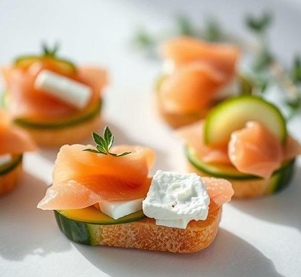 salmon goats cheese and cucumber canape