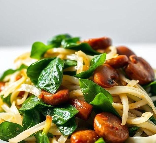 spinach cabbage and mushroom stir fry