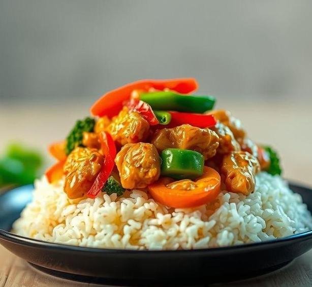 stir fried chicken and vegetable rice